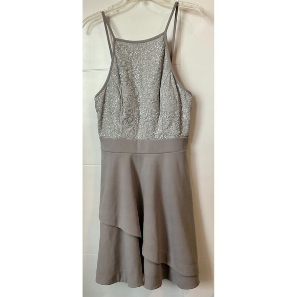 New Speechless Party Social Dress Short Fit Flare Grey Silver Size 9 - Picture 2 of 7